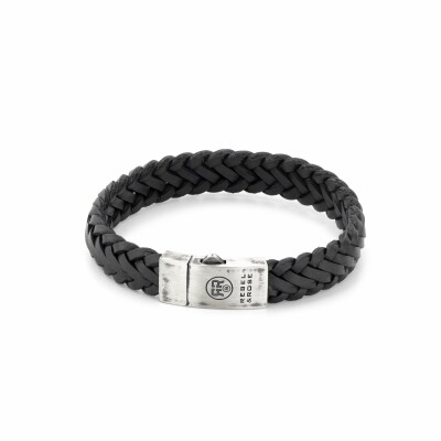 Bracelet Rebel & Rose Braided Raw Mat Black en cuir et argent