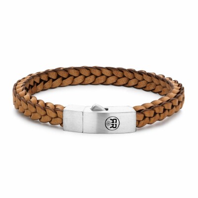 Bracelet Rebel & Rose Braided Square 925 Cognac en cuir