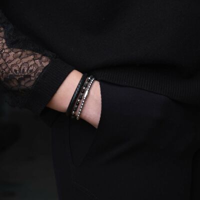 Bracelet Rebel & Rose Absolutely Leather Half Round Braided Black en cuir