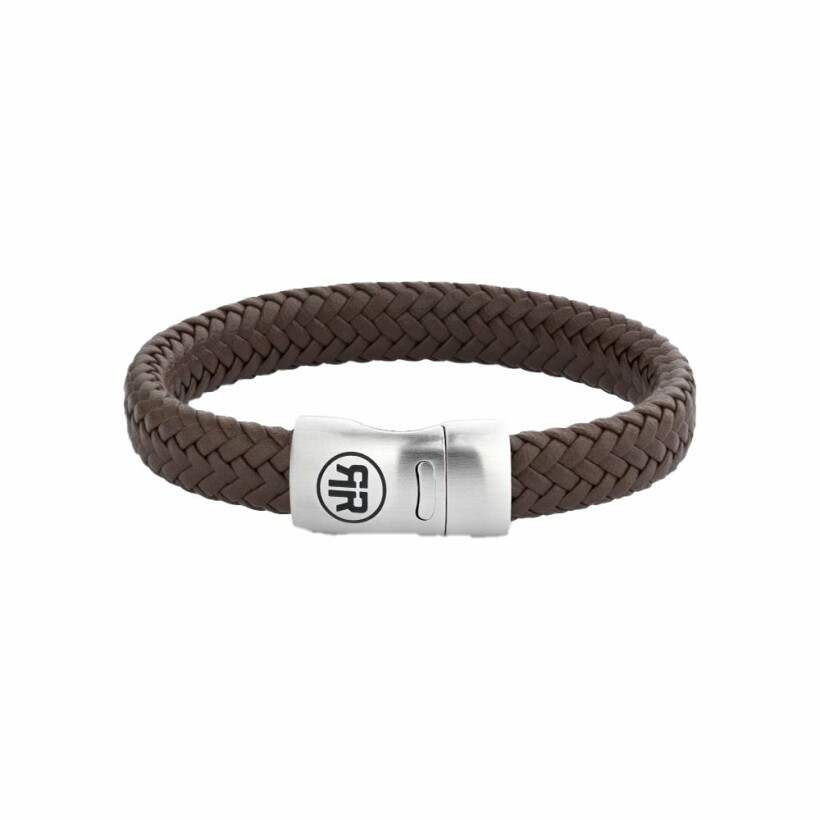 Bracelet Rebel & Rose Full Metal Leather Full Metal Herringbone Brown Matt en cuir