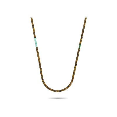 Collier Rebel & Rose en acier et ?il de tigre jaune, taille 55cm