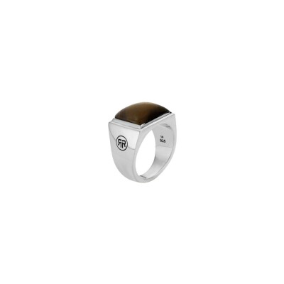 Bague Rebel & Rose Silver Signet Rings en argent et œil de tigre jaune, taille 66