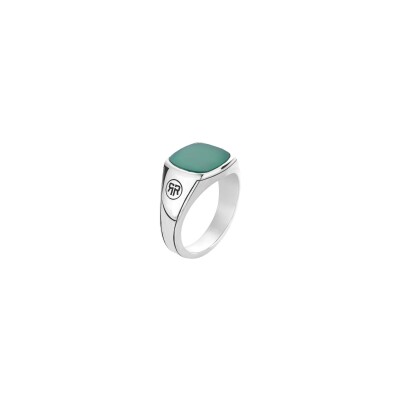 Bague Rebel & Rose Silver Signet Rings en argent et jade vert, taille 57