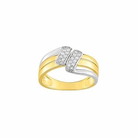 Bague en or jaune, or blanc et diamants de 0.15ct