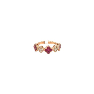 Bague 3 Trèfles en or rose, diamant et rubis