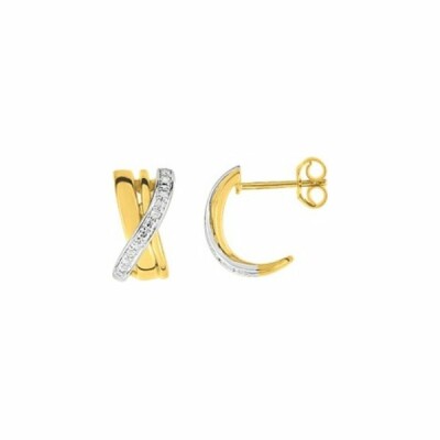 Boucles d'oreilles créoles en or jaune, or blanc et diamants de 0.03ct