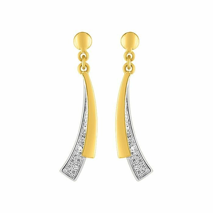 Boucles d'oreilles pendantes en or blanc, or jaune et diamants de 0.016ct