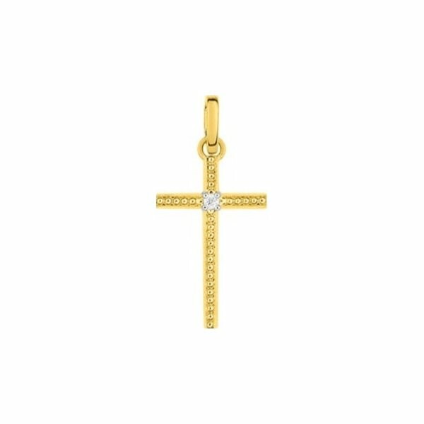 Pendentif croix en or jaune, or blanc, or rose et diamant de 0.35ct