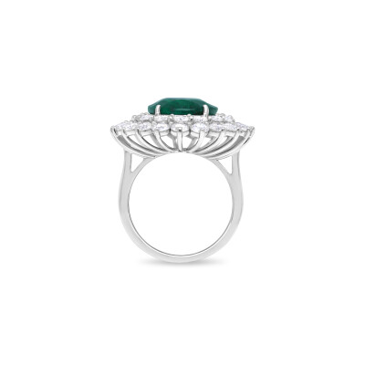 Bague cocktail Palm Spring en or blanc, émeraude et diamants