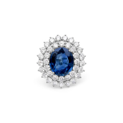 Bague cocktail Palm Spring en or blanc, saphir et diamants