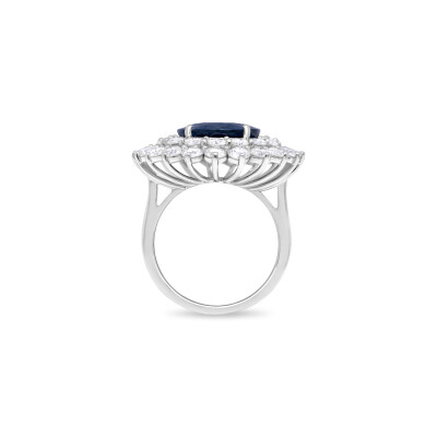Bague cocktail Palm Spring en or blanc, saphir et diamants