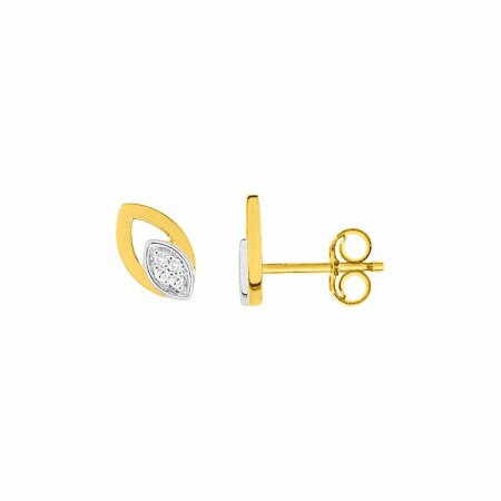 Boucles d'oreilles en or jaune, or blanc et diamants de 0.032ct