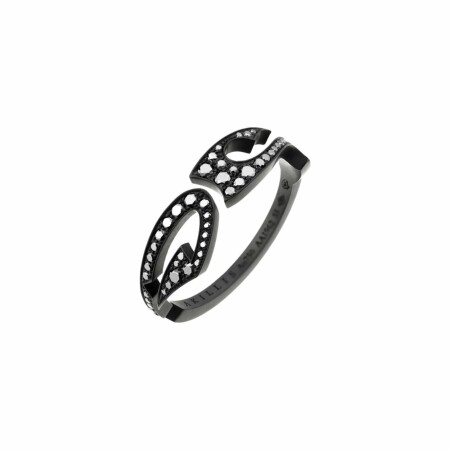 Bague Akillis Tattoo en or rose dlc noir pavée de diamants noirs