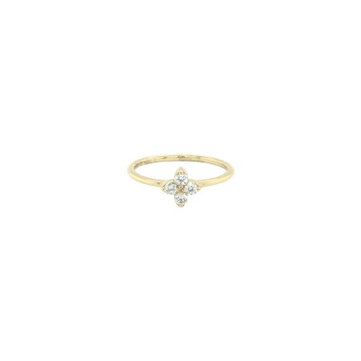 Bague fleur en or jaune et diamants