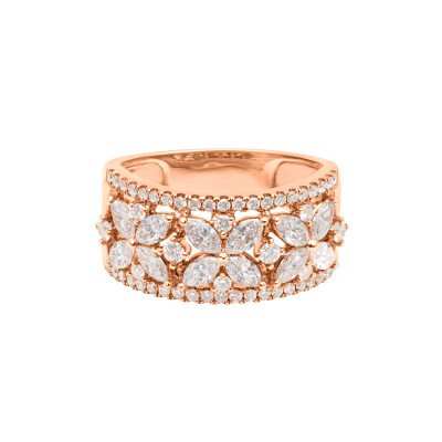 Bague Laces 3 fleurs, en or rose et diamants multi pierres