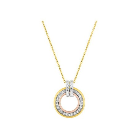 Collier en or jaune, or rose et or blanc et diamant 0.13ct