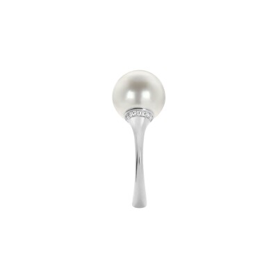 Bague en or blanc, perle des mers du sud et diamants