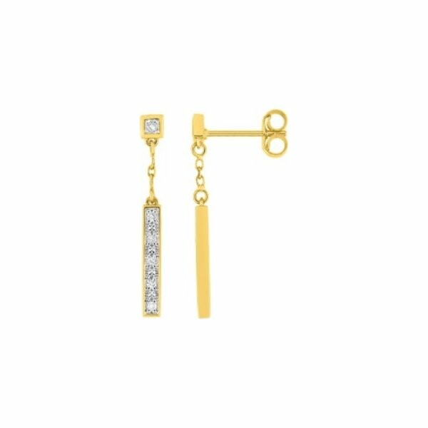 Boucles d'oreilles pendantes en or jaune, or blanc et diamants de 0.062ct