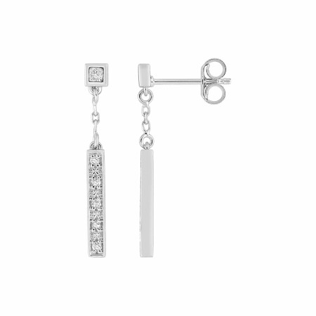 Boucles d'oreilles pendantes en or blanc et diamants de 0.06ct