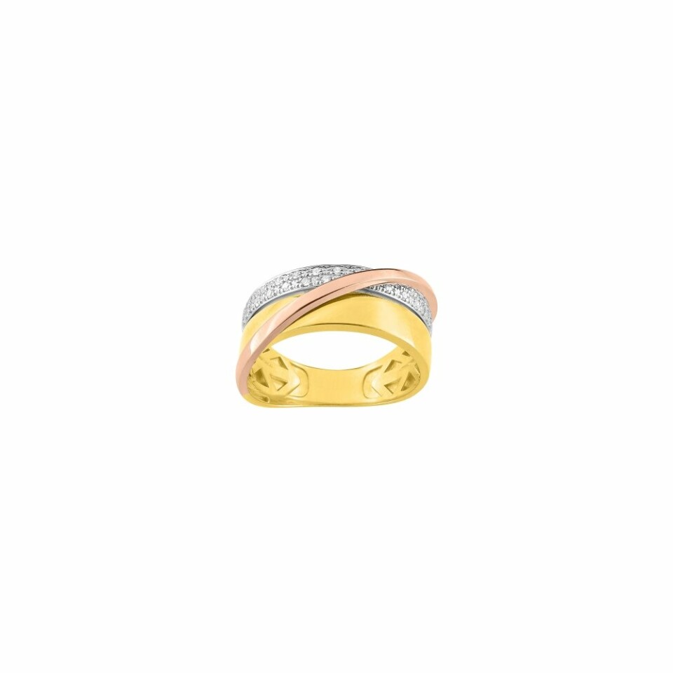 Bague en or jaune, or blanc, or rose et diamants