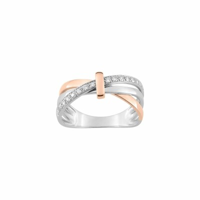 Bague en or rose, or blanc et diamants 0.12ct