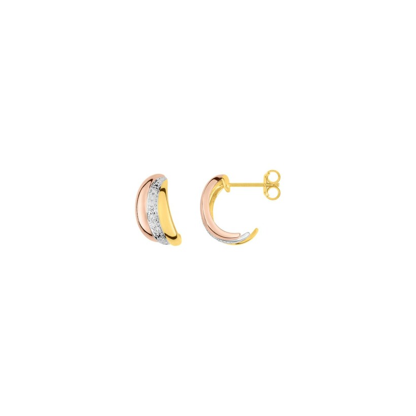 Boucles d'oreilles créoles en or jaune, or rose et or blanc et diamants