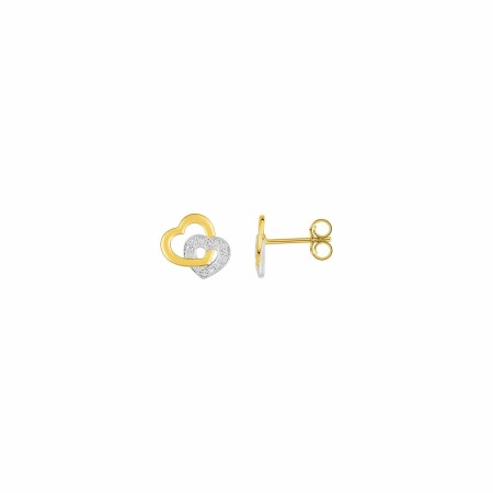 Boucles d'oreilles clous en or jaune, or blanc et diamants