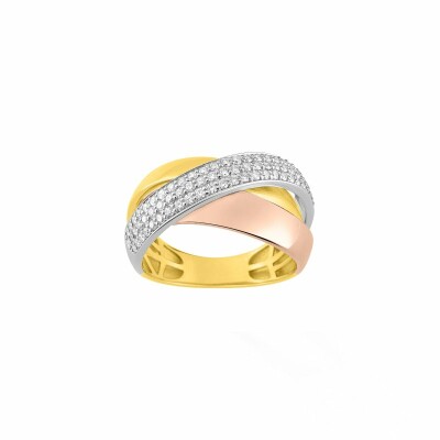 Bague en or jaune, or blanc, or rose et diamants