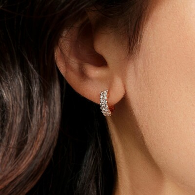 Boucles d'oreilles Ruban petit modèle, 2 rangs en or rose et diamants