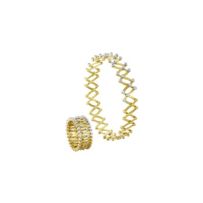 Bague bracelet Serafino Consoli Serafino en or blanc, or jaune et diamants blanc,  taille ajustable