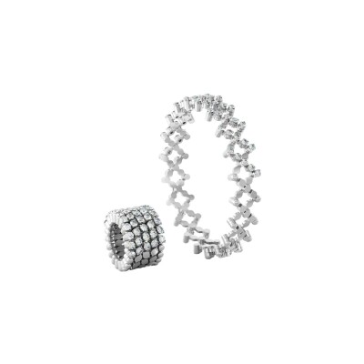 Bague bracelet 5 rangs Serafino Consoli Serafino en or blanc et diamants blanc,  taille ajustable