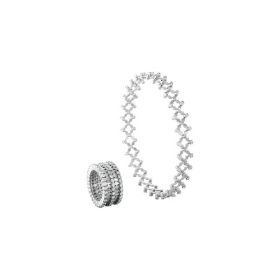 Bague bracelet 5 rangs Serafino Consoli Serafino en or blanc et diamants blanc,  taille ajustable