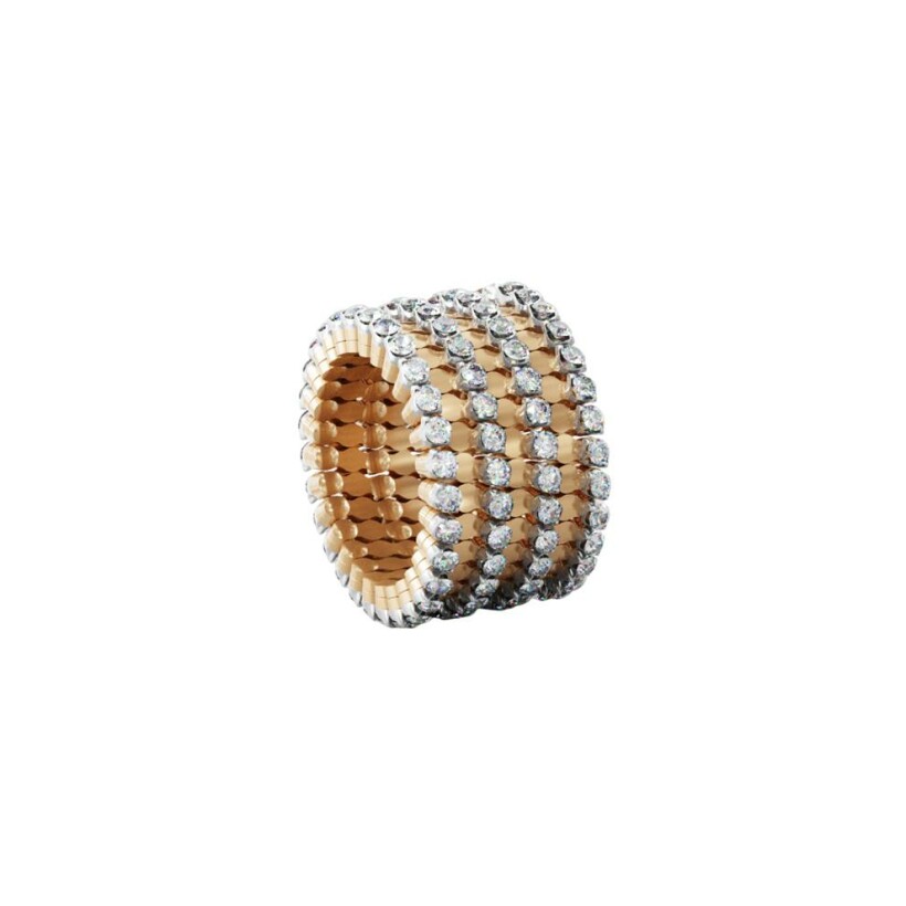 Bague bracelet 7 rangs Serafino Consoli Serafino en or rose, or blanc et diamants blanc,  taille ajustable