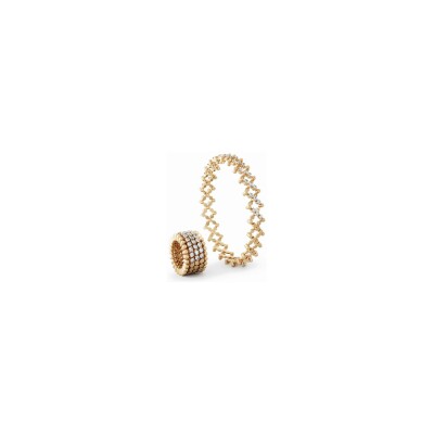 Bague bracelet 5 rangs Serafino Consoli demi pavé central intérieur en or rose et diamants blanc, taille ajustable