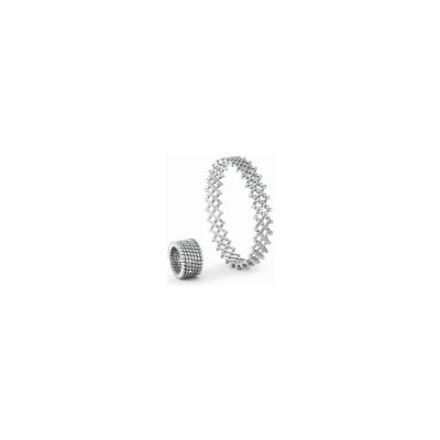 Bague bracelet 7 rangs Serafino Consoli demi pavé en or blanc et diamants blanc, taille ajustable