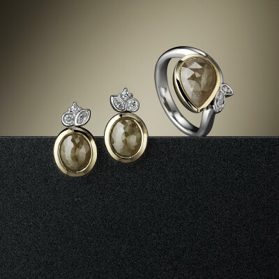 Rustic Diamond dress ring and earrings