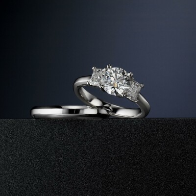 Diamond trilogy ring and wedding band