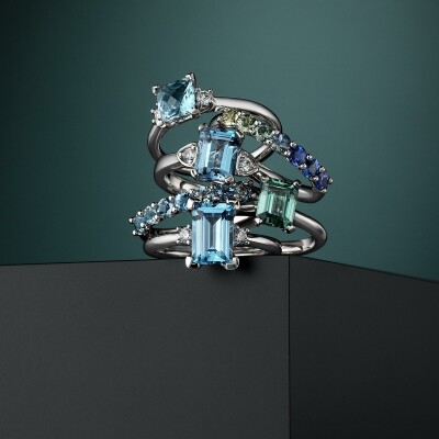 Topaz, Sapphire, Aquamarine, and Tourmaline rings