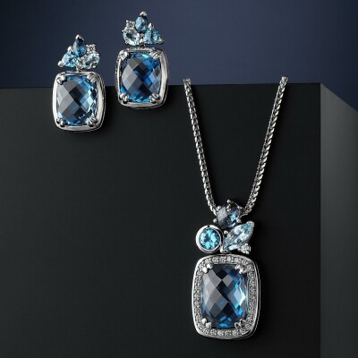 Topaz and Diamond pendant and earrings