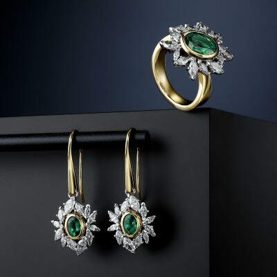 Emerald and Diamond ring and earrings