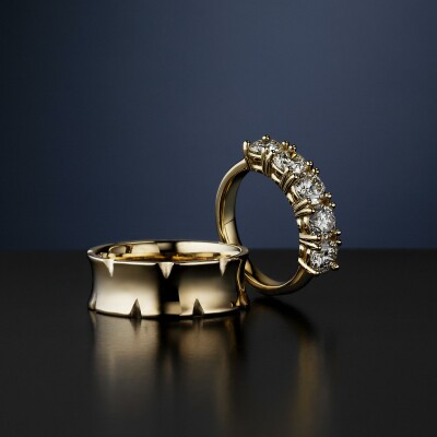 Round brillaint cut Diamond ring and mens wedding band