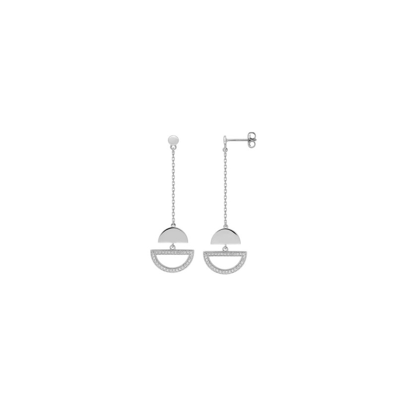 Boucles d'oreilles pendantes en argent rhodié et oxydes de zirconium