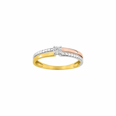 Bague en or jaune, or blanc et diamants de 0.04ct