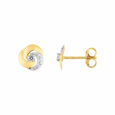 Boucles d'oreilles en or blanc, or jaune et oxydes de zirconium