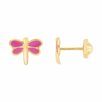 Boucles d'oreilles en or jaune et laque rose