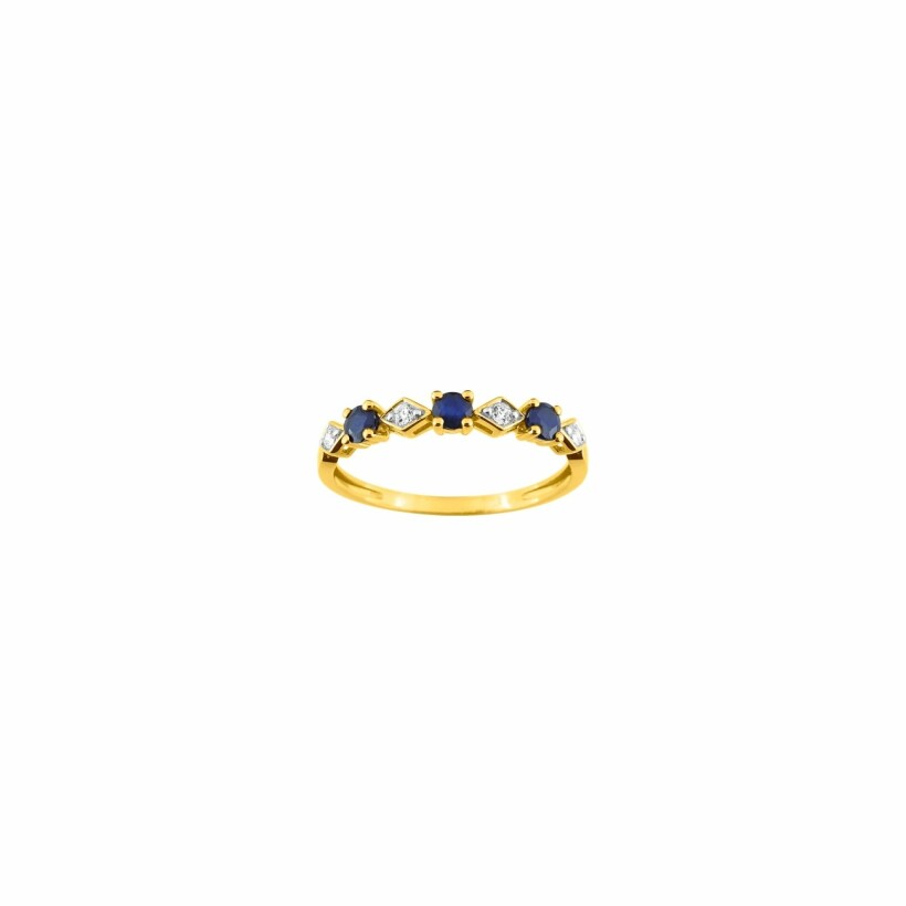 Bague en or jaune, or blanc, saphir et oxydes de zirconium