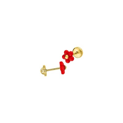 Boucles d'oreilles fleur en or jaune et laque rose
