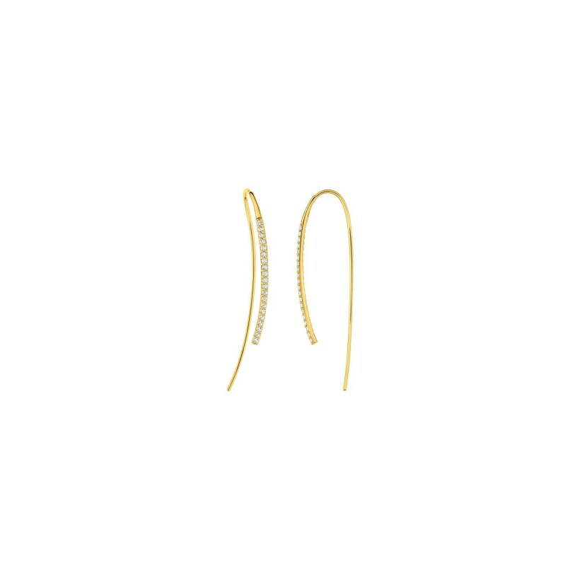 Boucles d'oreilles pendantes traversantes en or jaune et oxydes de zirconium
