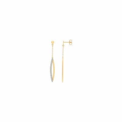 Boucles d'oreilles pendantes en or jaune, rhodium et oxydes de zirconium