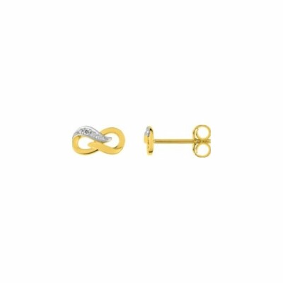 Boucles d'oreilles en or jaune, or blanc et diamants de 0.01ct